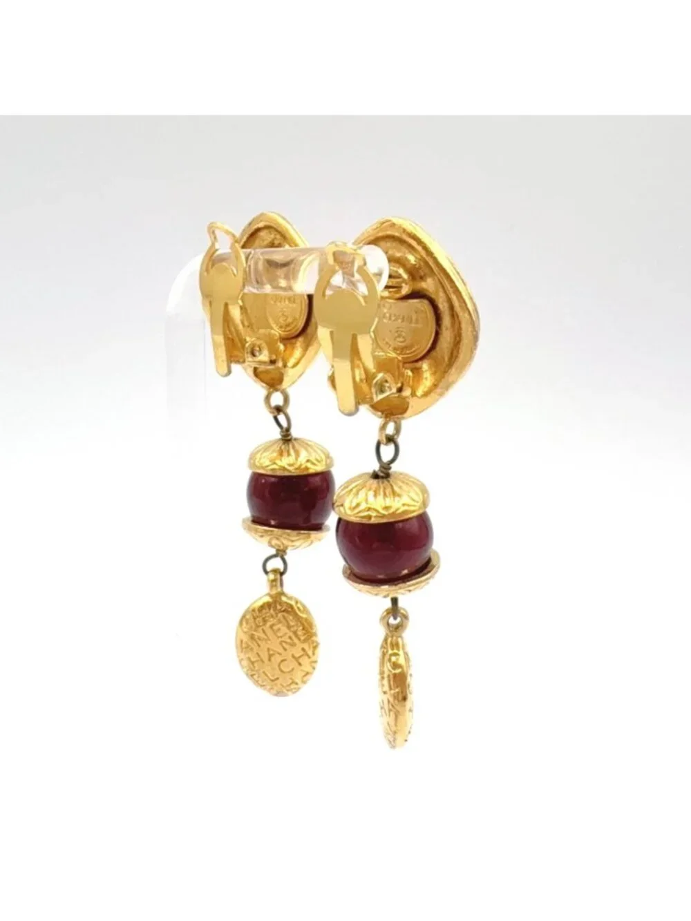 Chanel Gripoix Mademoiselle Gold Plated Red Earrings